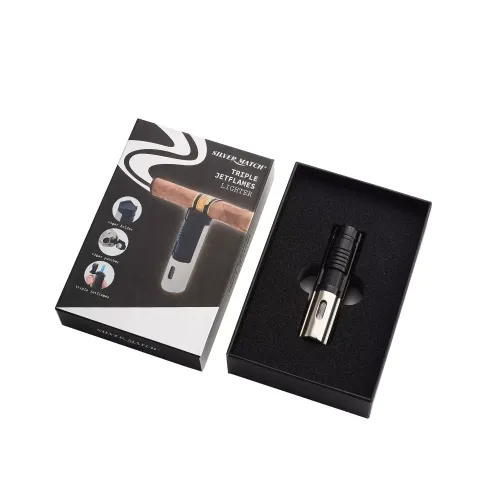 Газові запальнички Запальничка для сигар газова п'єзо 3 турбо Silver Match Paris метал, пробійник, місце для сигари, подарункова коробка, сатин (40674368)