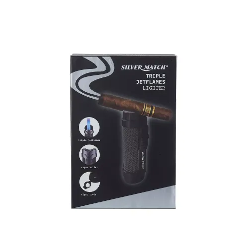 Газові запальнички Запальничка газова 3 турбо Silver Match Vaduz з підставкою і пробійником, метал, срібляста, подарункова коробка(40674381SL)