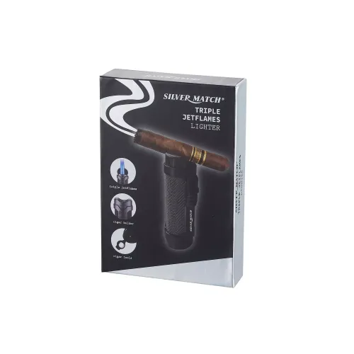 Газові запальнички Запальничка газова 3 турбо Silver Match Vaduz з підставкою та пробійником, метал, чорна, подарункова коробка (40674381BL)
