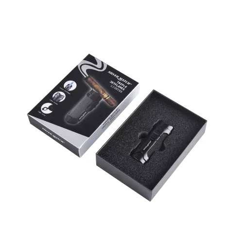 Газові запальнички Запальничка газова 3 турбо Silver Match Vaduz з підставкою та пробійником, метал, чорна, подарункова коробка (40674381BL)