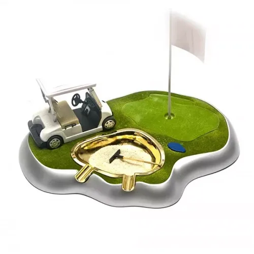 Бензиновые зажигалки Зажигалка настольная с пепельницей "Поле для гольфа" место для хранения сигарет29х24х10 см, коробка (DN26374)