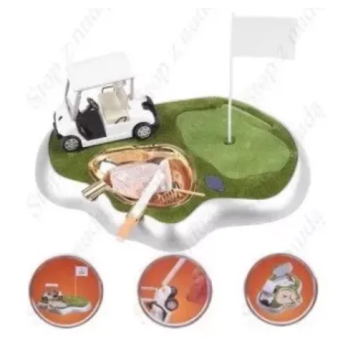 Бензиновые зажигалки Зажигалка настольная с пепельницей "Поле для гольфа" место для хранения сигарет29х24х10 см, коробка (DN26374)