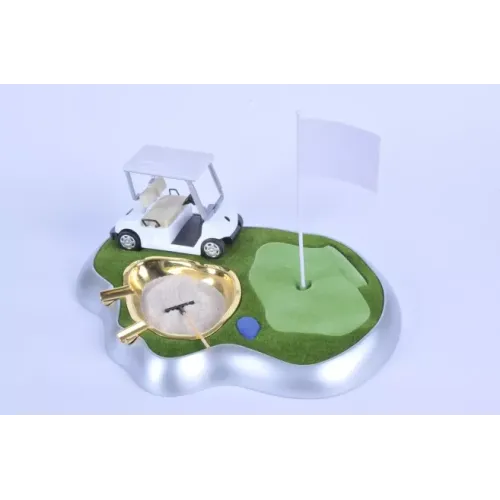 Бензиновые зажигалки Зажигалка настольная с пепельницей "Поле для гольфа" место для хранения сигарет29х24х10 см, коробка (DN26374)