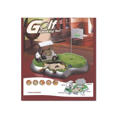 Бензиновые зажигалки Зажигалка настольная с пепельницей "Поле для гольфа" место для хранения сигарет29х24х10 см, коробка (DN26374)