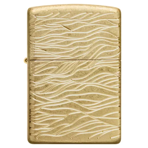 Зажигалка армированная бензиновая ZIPPO Armor® 360° MultiCut Tumbled Brass Luxury Waves, золотистая (46273)