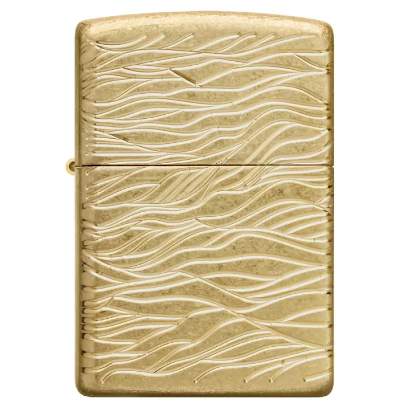 Зажигалка армированная бензиновая ZIPPO Armor® 360° MultiCut Tumbled Brass Luxury Waves, золотистая (46273)