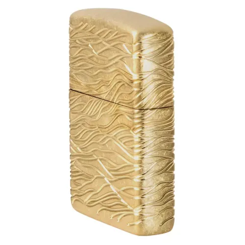 Зажигалка армированная бензиновая ZIPPO Armor® 360° MultiCut Tumbled Brass Luxury Waves, золотистая (46273)