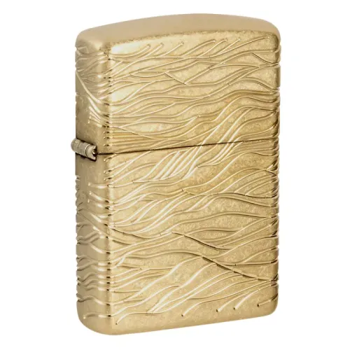 Зажигалка армированная бензиновая ZIPPO Armor® 360° MultiCut Tumbled Brass Luxury Waves, золотистая (46273)