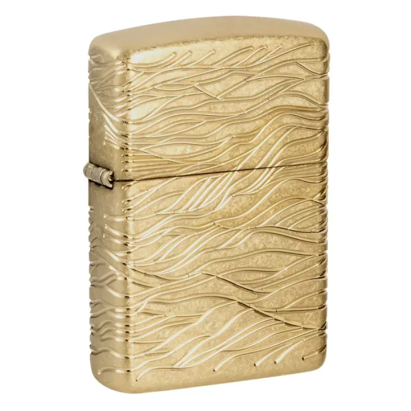 Зажигалка армированная бензиновая ZIPPO Armor® 360° MultiCut Tumbled Brass Luxury Waves, золотистая (46273)