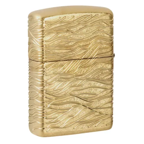 Зажигалка армированная бензиновая ZIPPO Armor® 360° MultiCut Tumbled Brass Luxury Waves, золотистая (46273)