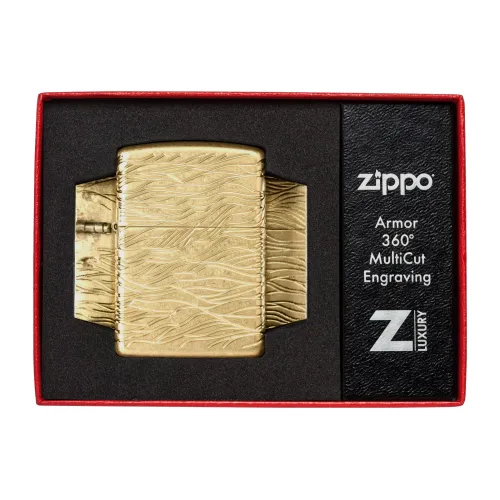 Зажигалка армированная бензиновая ZIPPO Armor® 360° MultiCut Tumbled Brass Luxury Waves, золотистая (46273)