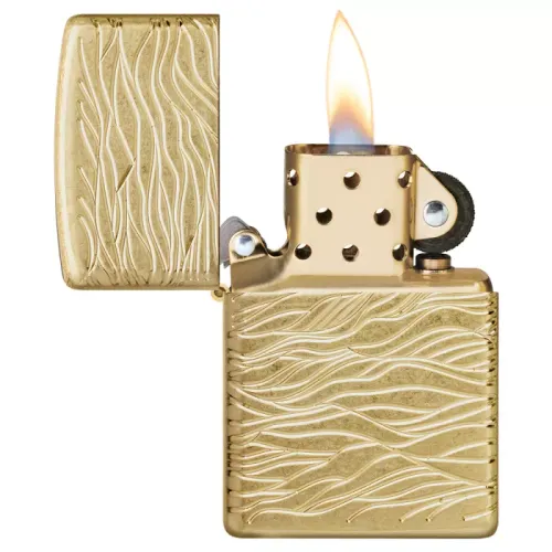 Зажигалка армированная бензиновая ZIPPO Armor® 360° MultiCut Tumbled Brass Luxury Waves, золотистая (46273)
