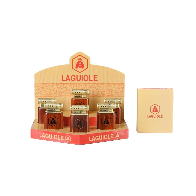 Зажигалка газовая трубочная пьезо с боковым пламенем Laguiole Woody, рисунок текстура дерево, красный, подарочная коробка (40201458)