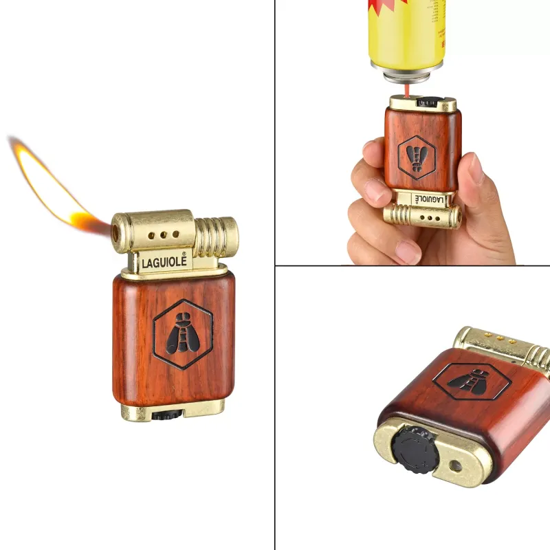 Зажигалка газовая трубочная пьезо с боковым пламенем Laguiole Woody, рисунок текстура дерево, красный, подарочная коробка (40201458)