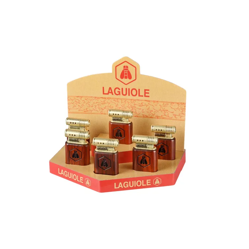Зажигалка газовая трубочная пьезо с боковым пламенем Laguiole Woody, рисунок текстура дерево, красный, подарочная коробка (40201458)