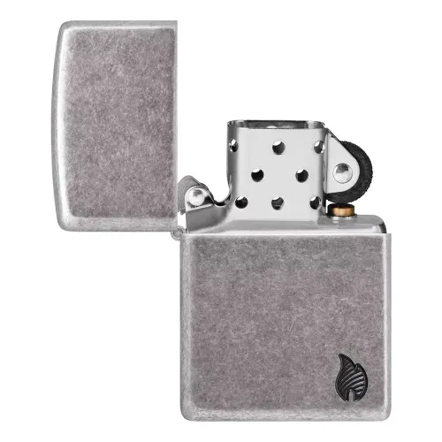 Зажигалка армированная бензиновая Zippo Armor® Antique Silver Plate Series Flame, серая (46399)