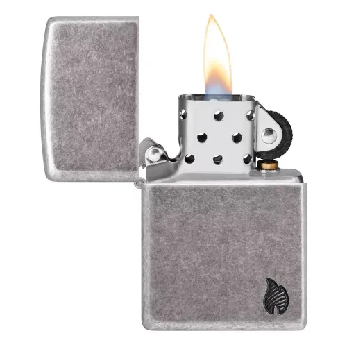 Зажигалка армированная бензиновая Zippo Armor® Antique Silver Plate Series Flame, серая (46399)