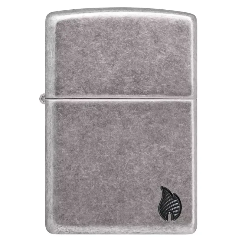 Зажигалка армированная бензиновая Zippo Armor® Antique Silver Plate Series Flame, серая (46399)