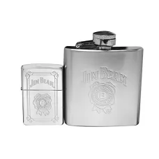 Подарочный набор зажигалка и фляга Zippo Jim Beam Серебристые (28414) Подарочный набор зажигалка и фляга Zippo Jim Beam Серебристые (28414)