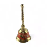 Дзвіночок із ручкою бронзовий H -12,5 см "Птахи на помаранчевому фоні" гравіювання (DN25806P)