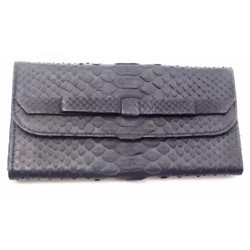Портмоне, затискачі для грошей Гаманець Piton Bags зі шкіри пітона 30х11х2 см Чорний матовий (DN32642F)