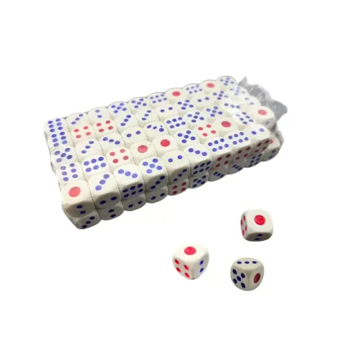 Кубики (дайсы) Кости игральные 100 штук 15х15х15 мм, пластик (14,7x7,3 x2,9 см) запайка пленка (DN36195)