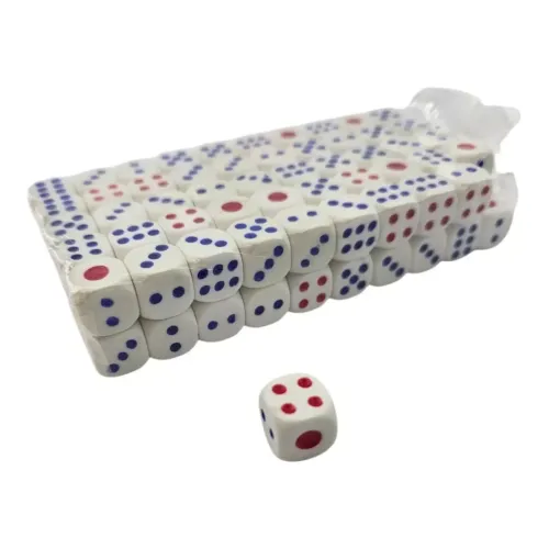 Кубики (дайсы) Кости игральные 100 штук 15х15х15 мм, пластик (14,7x7,3 x2,9 см) запайка пленка (DN36195)