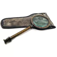 Лупа вінтажна Henry Hughes Sons LTD. London 1941 у шкіряному чохлі, латунь, скло, темна бронза кратність 10Х 28х14х2 см (DN28240B)