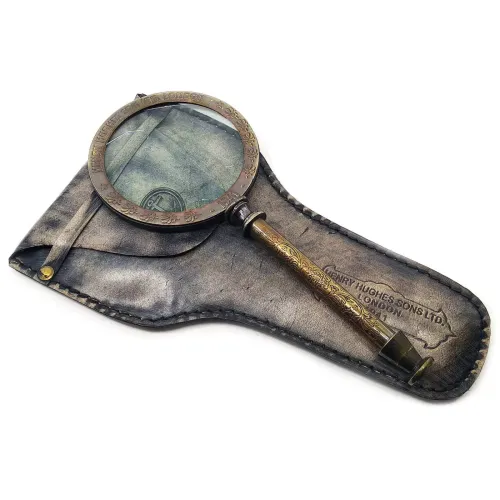 Компасы, лупы Лупа винтажная Henry Hughes Sons LTD. London 1941 в кожаном чехле, латунь, стекло, темная бронза кратность 10Х 28х14х2 см (DN28240B)