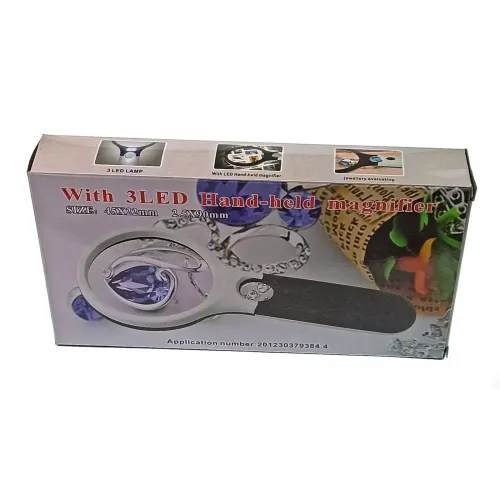 Компасы, лупы Ручная лупа для чтения с LED подсветкой, увеличительное стекло две линзы 88 мм - Х3, 18 мм - Х45 (3 батареи ААА) (DN32874)