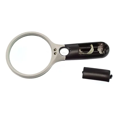 Компасы, лупы Ручная лупа для чтения с LED подсветкой, увеличительное стекло две линзы 88 мм - Х3, 18 мм - Х45 (3 батареи ААА) (DN32874)