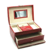 Скринька двоярусна для біжутерії розсувна 24х15х13,5 см еко-шкіра, червоний (DN25765)