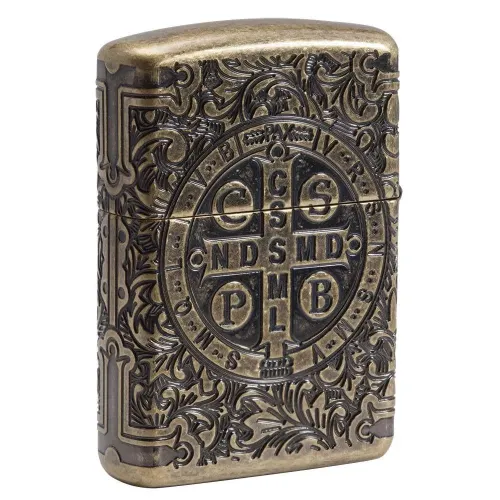Бензиновые зажигалки Запальничка армована бензинова Zippo Armor® St. Benedict Antique Brass (29719)
