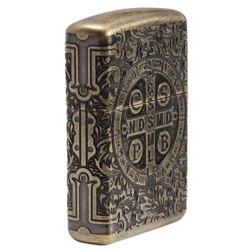 Бензиновые зажигалки Запальничка армована бензинова Zippo Armor® St. Benedict Antique Brass (29719)