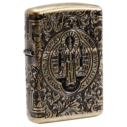Бензиновые зажигалки Запальничка армована бензинова Zippo Armor® St. Benedict Antique Brass (29719)