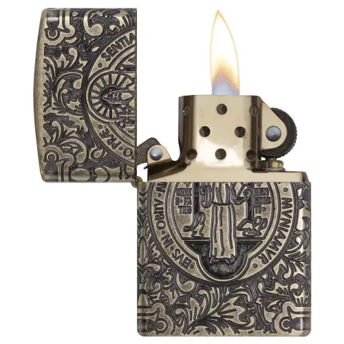Бензиновые зажигалки Запальничка армована бензинова Zippo Armor® St. Benedict Antique Brass (29719)