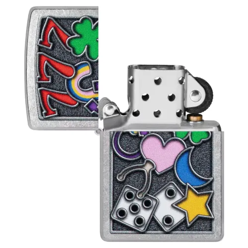 Бензиновые зажигалки Зажигалка бензиновая ZIPPO All Luck Design, матовый хром (48682)