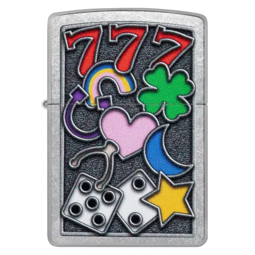 Бензиновые зажигалки Зажигалка бензиновая ZIPPO All Luck Design, матовый хром (48682)