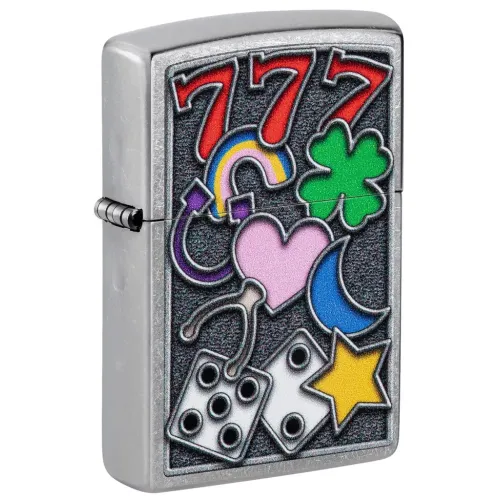 Бензиновые зажигалки Зажигалка бензиновая ZIPPO All Luck Design, матовый хром (48682)