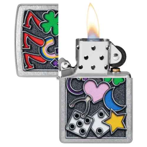 Бензиновые зажигалки Зажигалка бензиновая ZIPPO All Luck Design, матовый хром (48682)