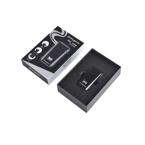 Газові запальнички Запальничка газова п'єзо турбо Silver Match Chisinau на два полум'я, метал, чорна, подарункова коробка (40674382BL)