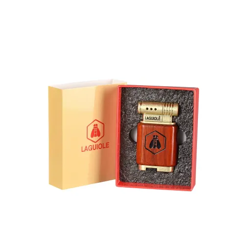 Газові запальнички Запальничка газова трубочна п'єзо з бічним полум'ям Laguiole Woody, малюнок текстура дерево, червоний, подарункова коробка (40201458)