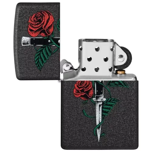 Зажигалка бензиновая ZIPPO Rose Dagger Tattoo Design Black Crackle®, черный(49778)