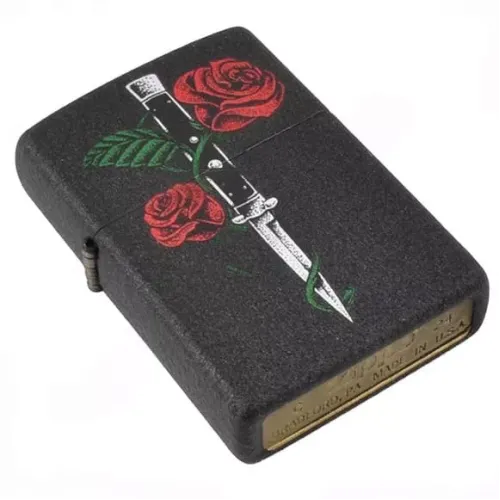 Зажигалка бензиновая ZIPPO Rose Dagger Tattoo Design Black Crackle®, черный(49778)