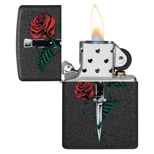 Зажигалка бензиновая ZIPPO Rose Dagger Tattoo Design Black Crackle®, черный(49778)