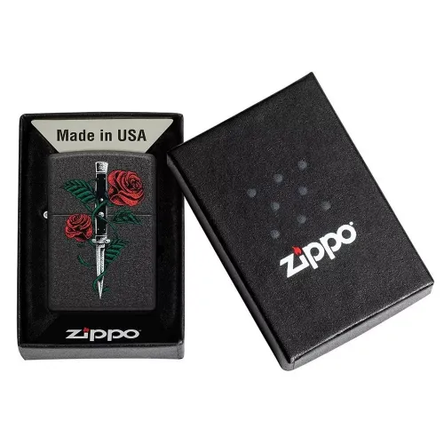 Зажигалка бензиновая ZIPPO Rose Dagger Tattoo Design Black Crackle®, черный(49778)