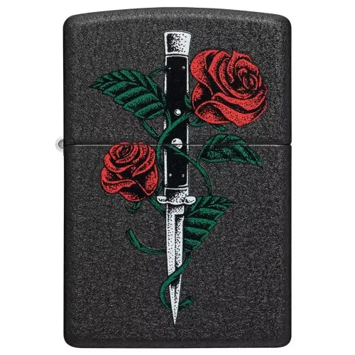 Зажигалка бензиновая ZIPPO Rose Dagger Tattoo Design Black Crackle®, черный(49778)