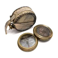 Компас старовинний бронзовий у шкіряному футлярі "Dollond London" діаметр 6 см (DN26590)