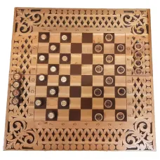 Набір 3 в 1 шахи-шашки-нарди, (56×28×2,2см)різьблені, дерев'яні, фішки 32 шт. з малюнком фігур (клітина 3,5*3,5) (DN34146A)