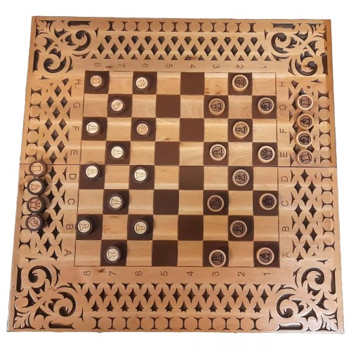 Ігрові набори Набір 3 в 1 шахи-шашки-нарди, (56×28×2,2см)різьблені, дерев'яні, фішки 32 шт. з малюнком фігур (клітина 3,5*3,5) (DN34146A)